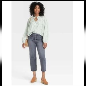 NWT Women's Balloon Long Sleeve Tie-Front Blouse - Universal Thread Cream Floral